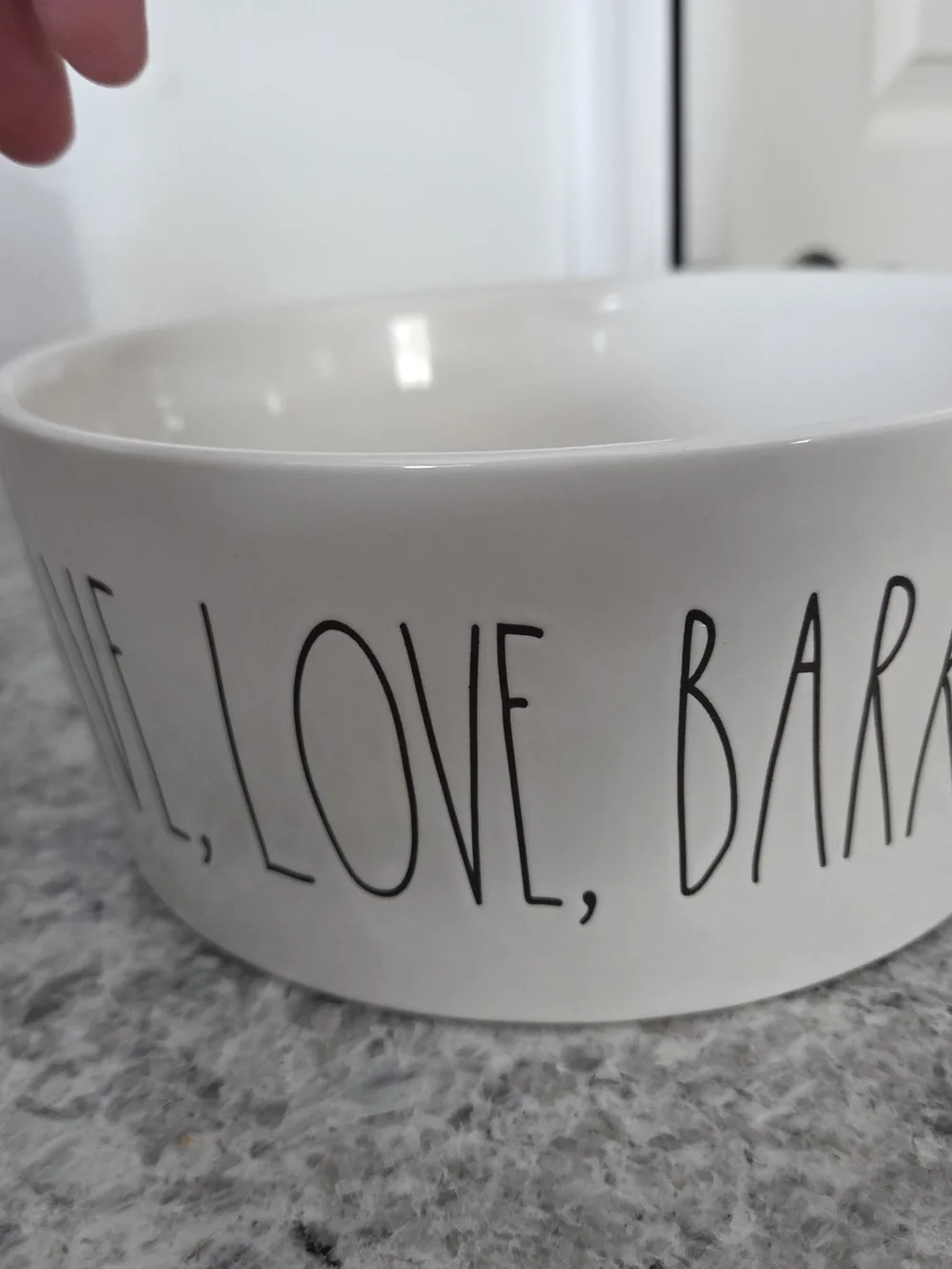 Rae Dunn White Ceramic Pet Bowl with 'Live, Love, Bark'